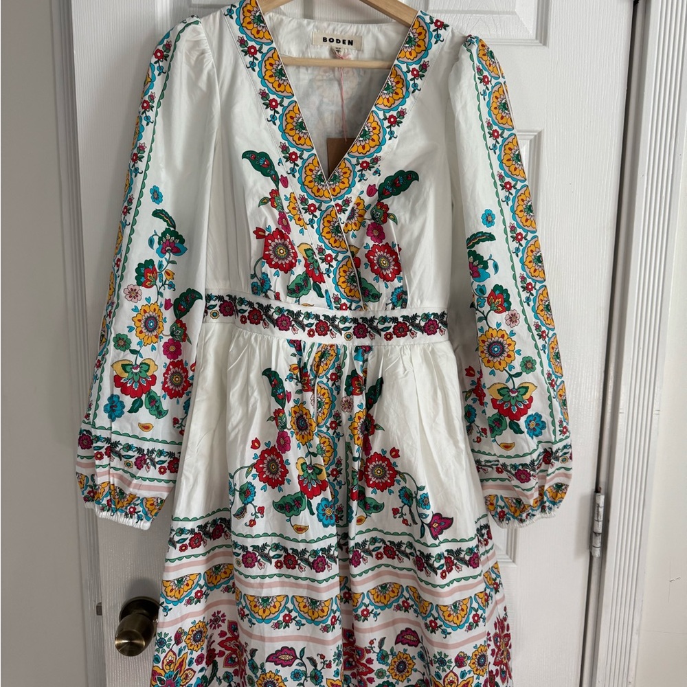 Boden White Multicolor Floral Midi Dress